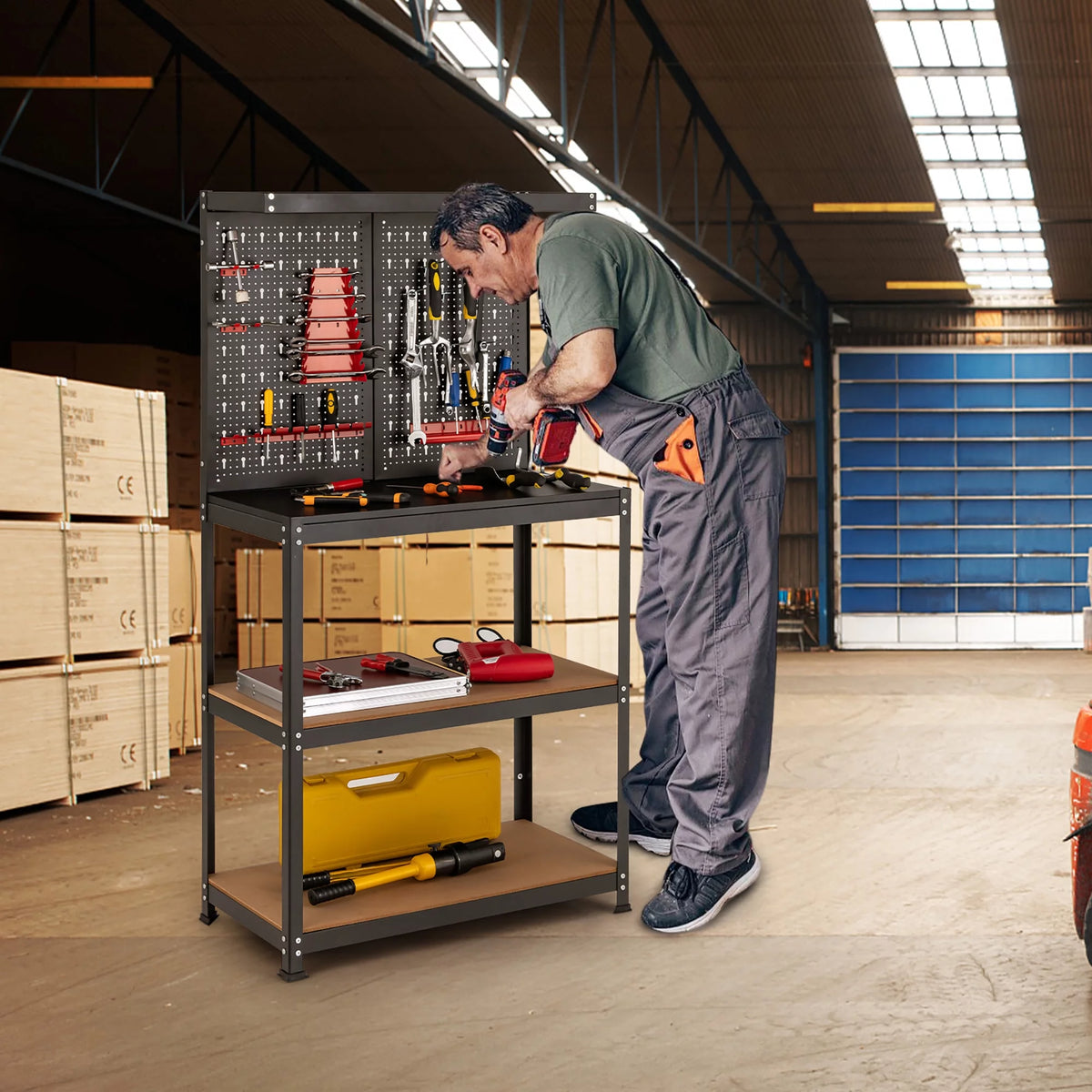 Tool Storage Workbench 4 Shelf Worktable with Peg Board Q877011