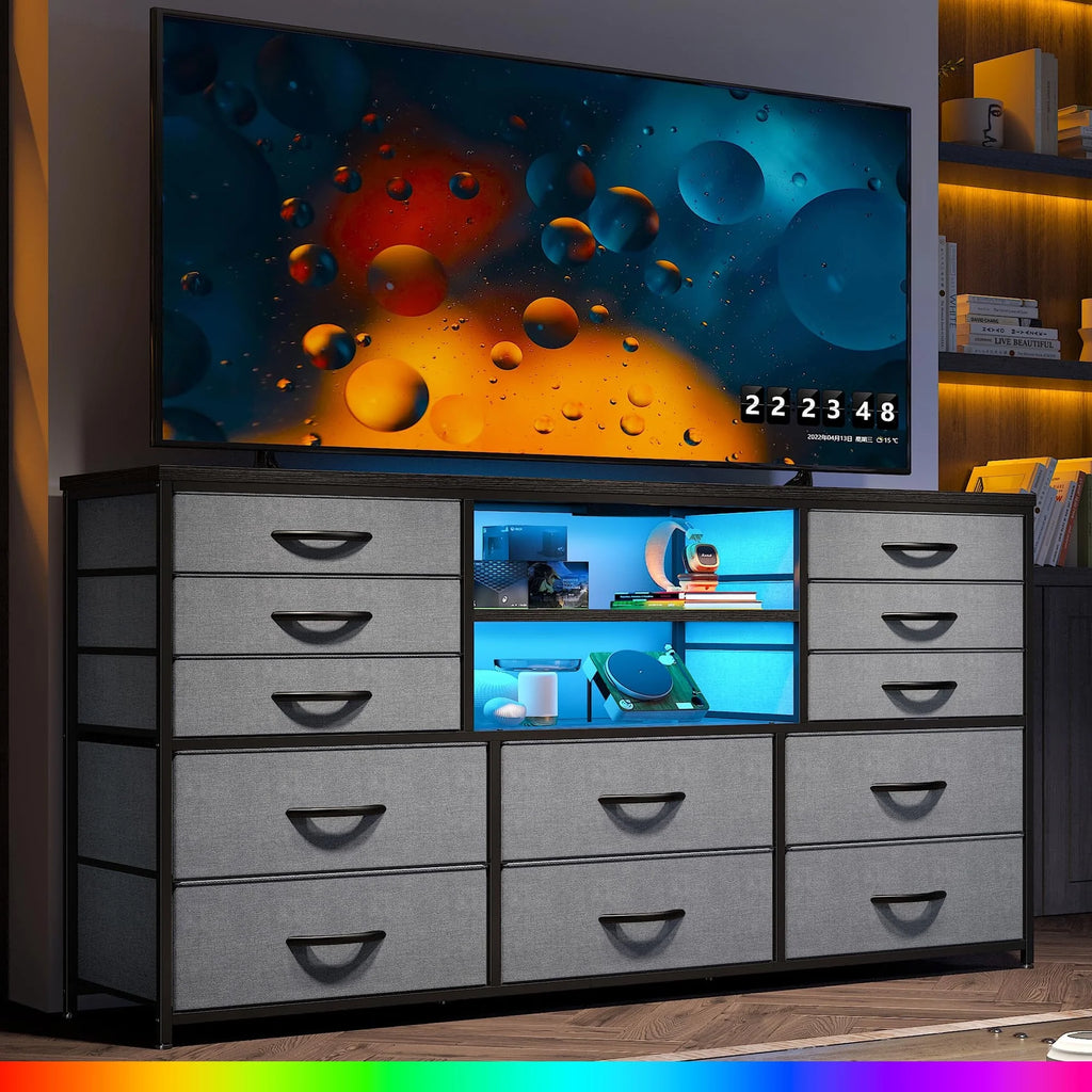 Black TV Stand with 12 Fabric Drawers A681