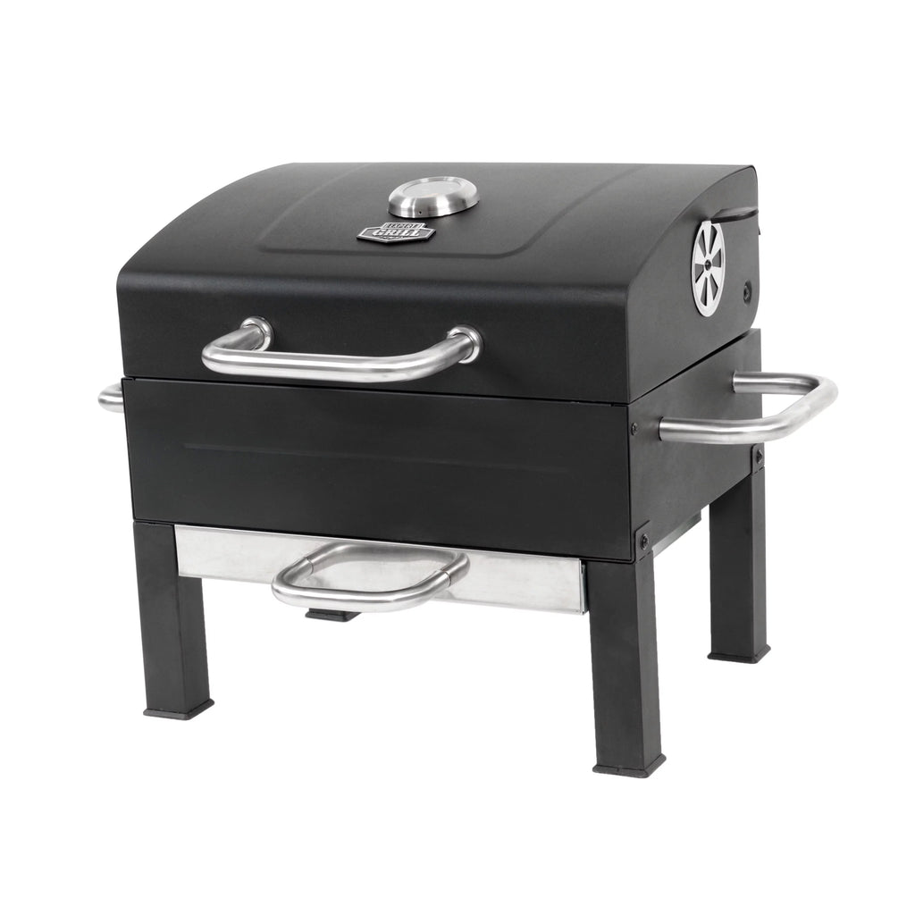 Portable Charcoal Grill, Black and Stainless Steel Z223773
