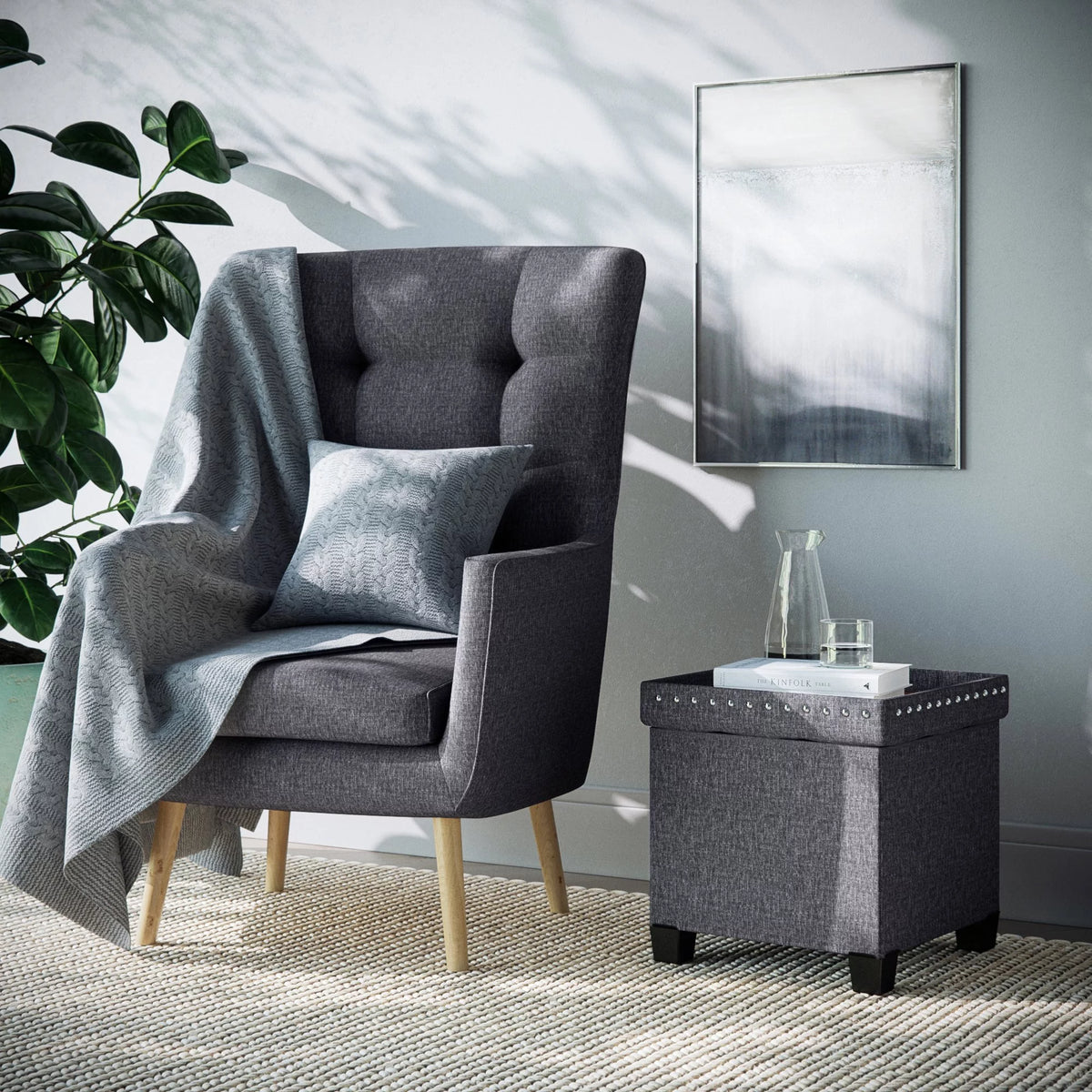 Foldable Cube Storage Ottoman with Gray Fabric P66390