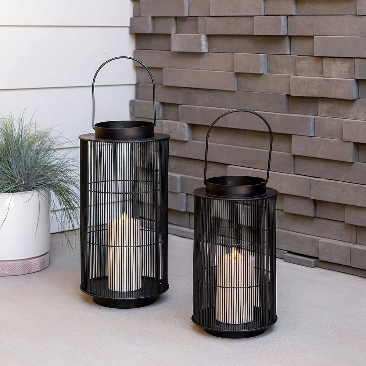 Black 12 Inch Flameless Candle Lantern U424