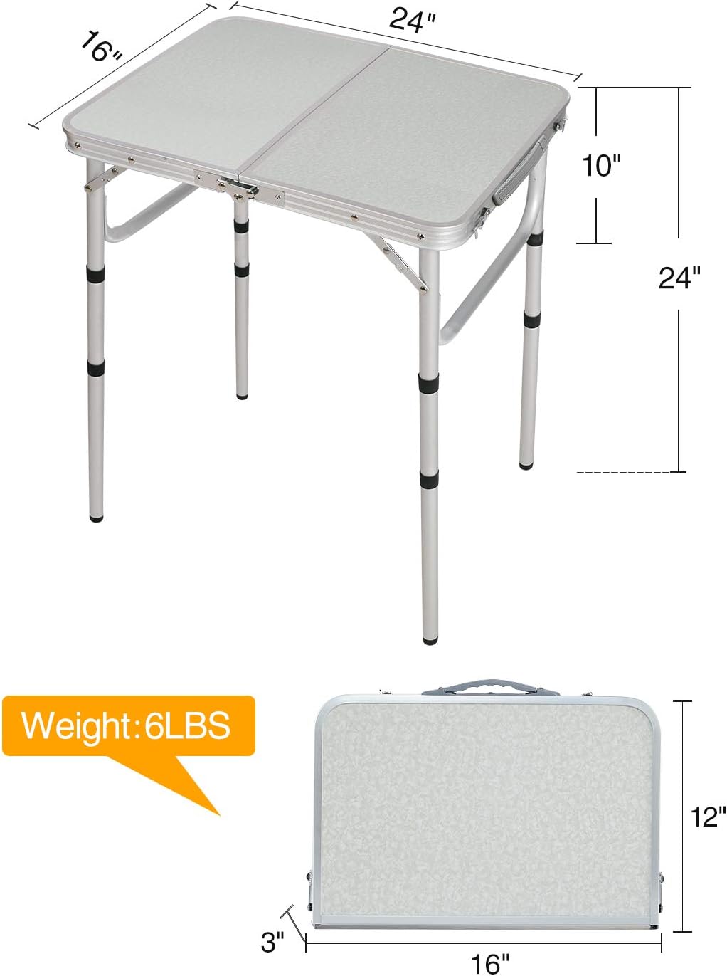24''x16'' Aluminum Ultralight Height Adjustable Folding Camping Table R680