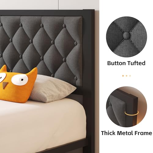 Queen Bed Frame with Headboard PU Leather Upholstered Platform Bed Frame with Storage Space Black N702741