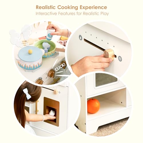 White Wooden Play Kitchen Set with Sink, Stove, Oven & Microwave M358