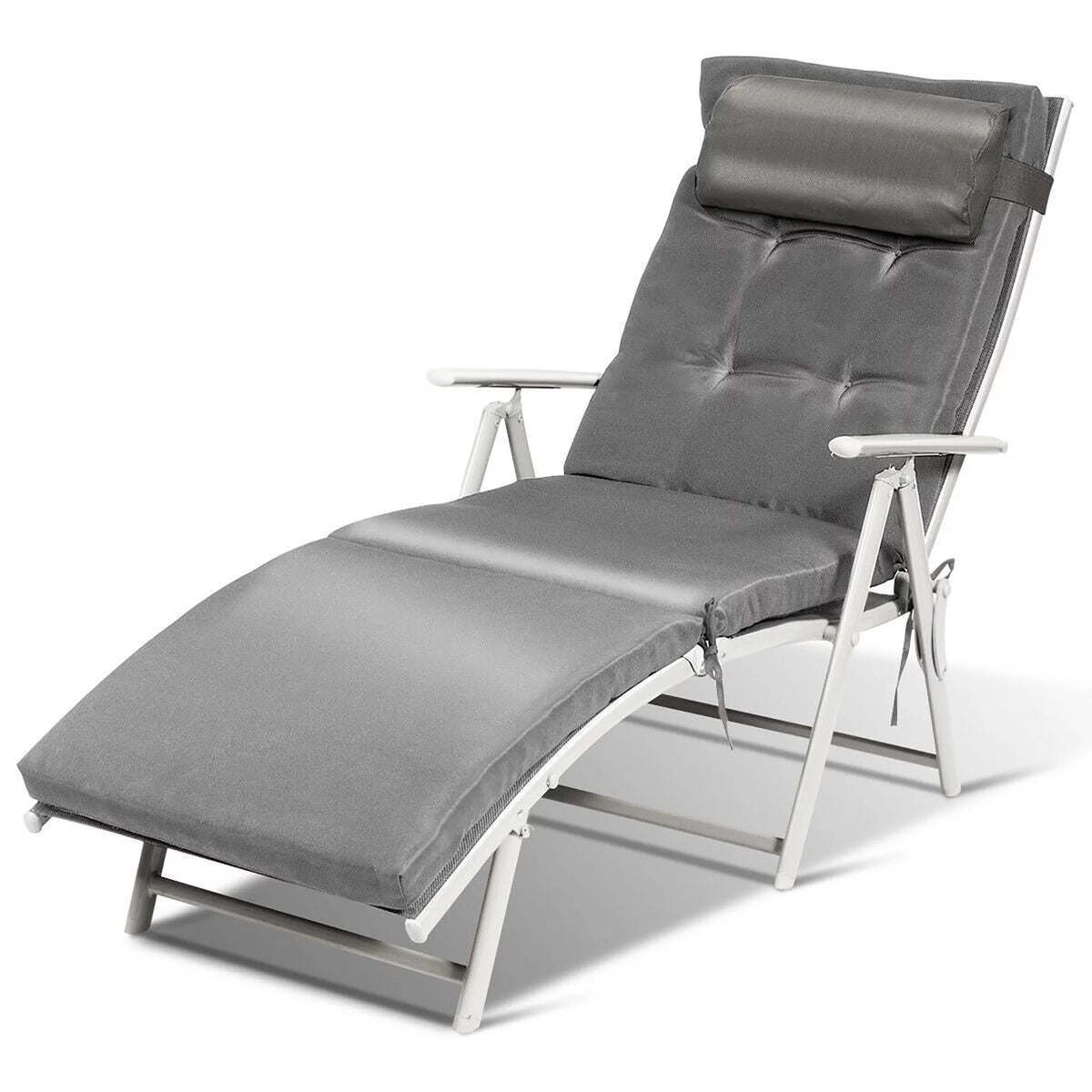 Black Outdoor Folding Chaise Lounge Chair with Cushion I9013