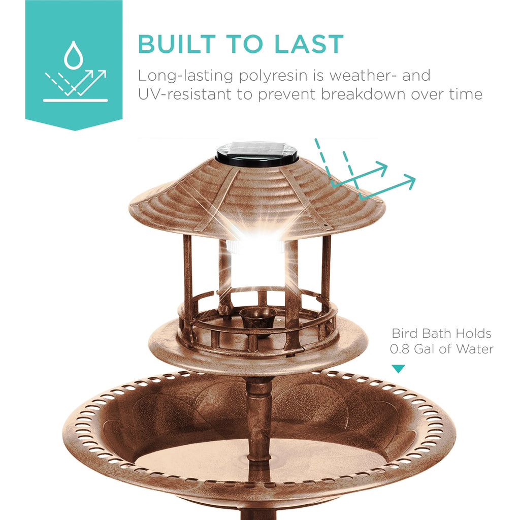 Solar Outdoor Bird Bath Pedestal Fountain I639980