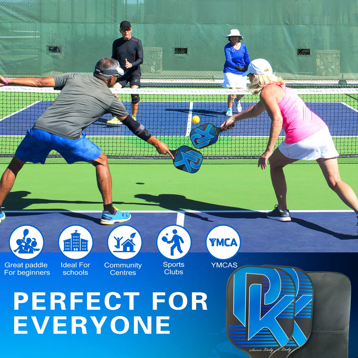 Pickleball Paddles Graphite Fiber Set with 4 Balls and Backpack K945