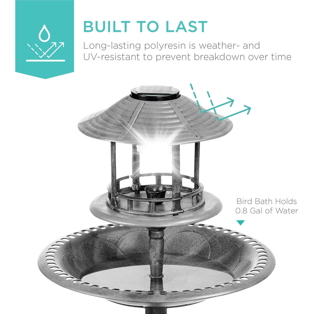 Solar Outdoor Bird Bath Pedestal Fountain I639980