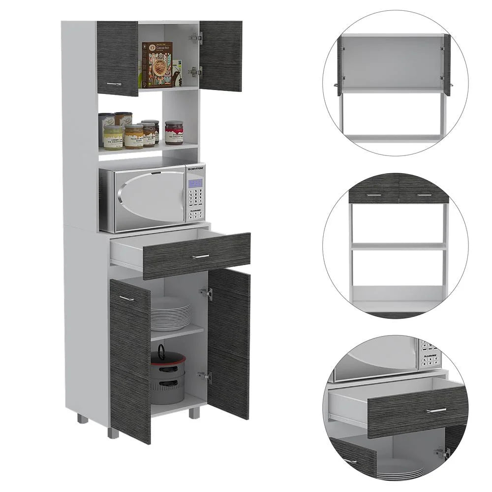 Smokey Oak White Microwave Pantry Cabinet F241044