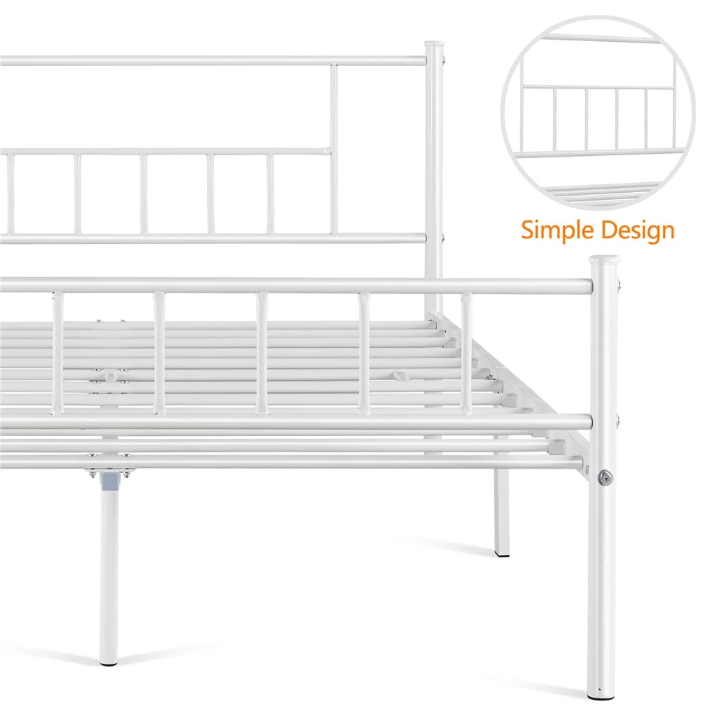 Queen Metal Platform Bed with Spindle Headboard and Footboard, White B91512