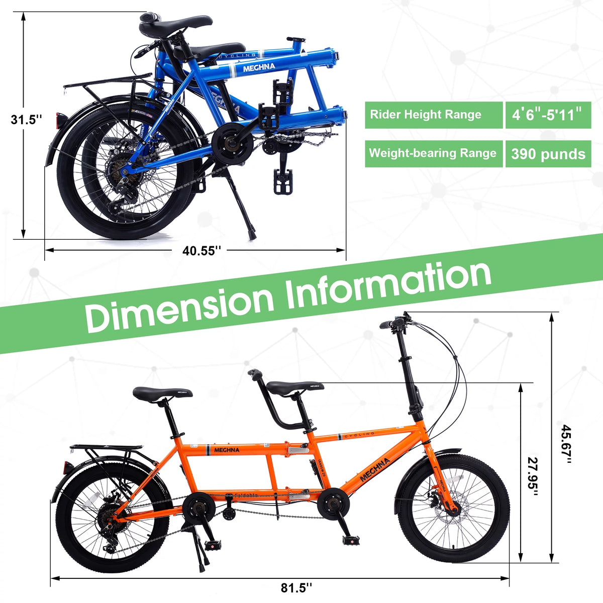 20 inches Wheels 2-Seater 7 Speed Folding Tandem Bike N9336