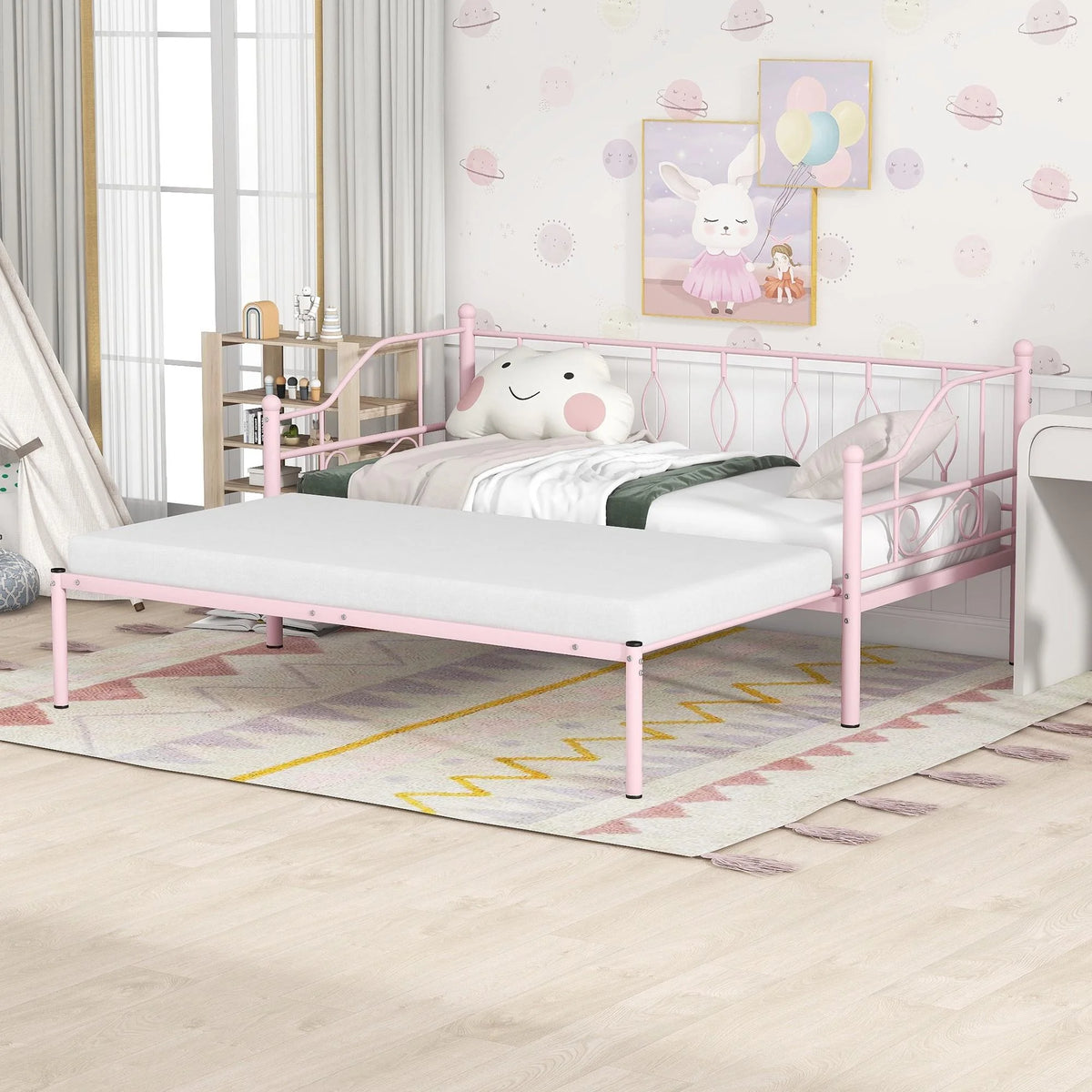 Twin Size Metal Daybed with Trundle J8411