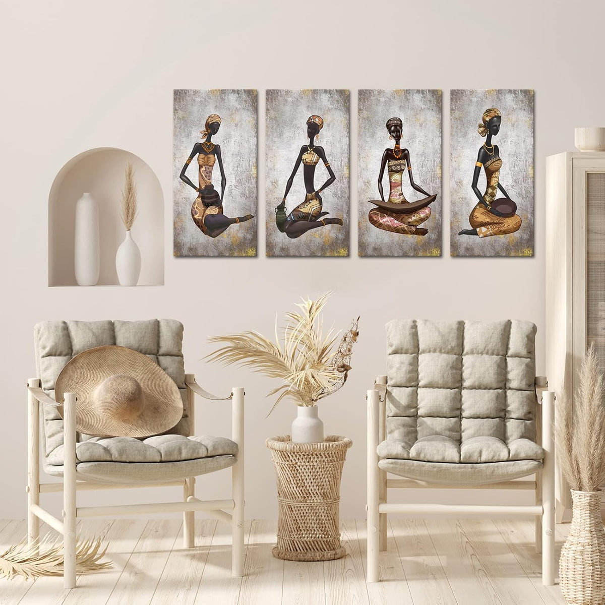 4 Pieces African Woman Canvas Painting Wall Art O986522