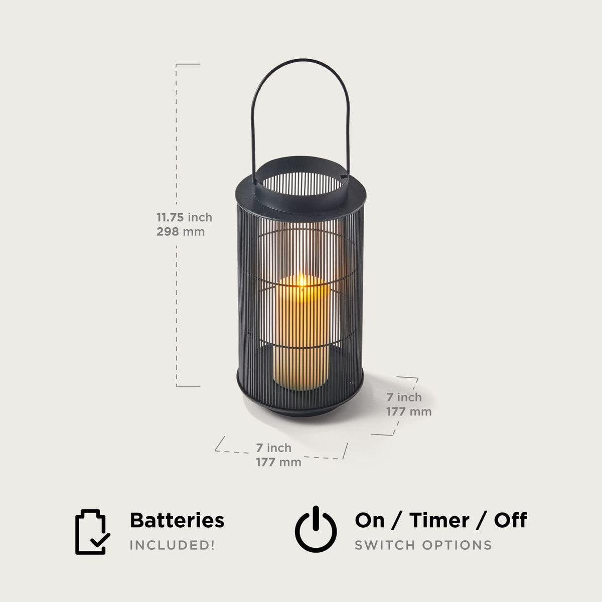 Black 12 Inch Flameless Candle Lantern U424