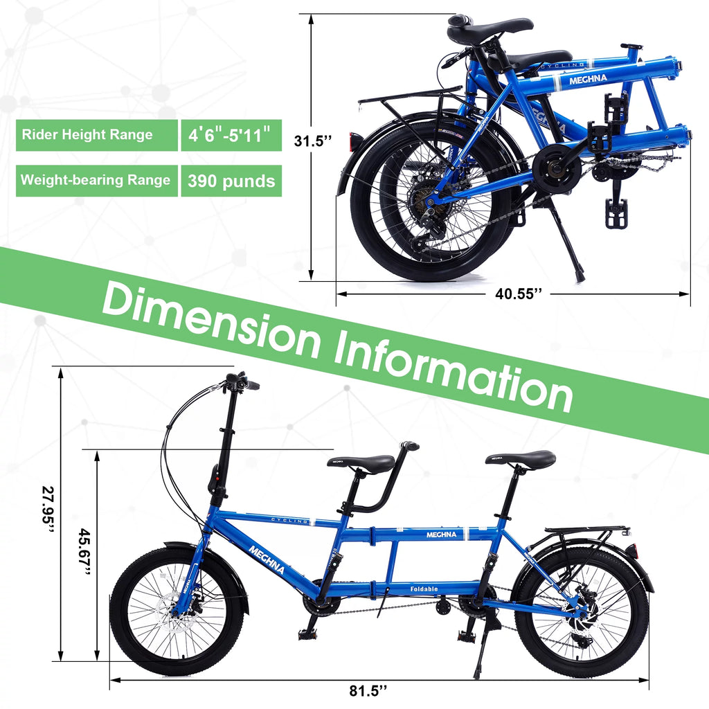20 inches Wheels 2-Seater 7 Speed Folding Tandem Bike N9336