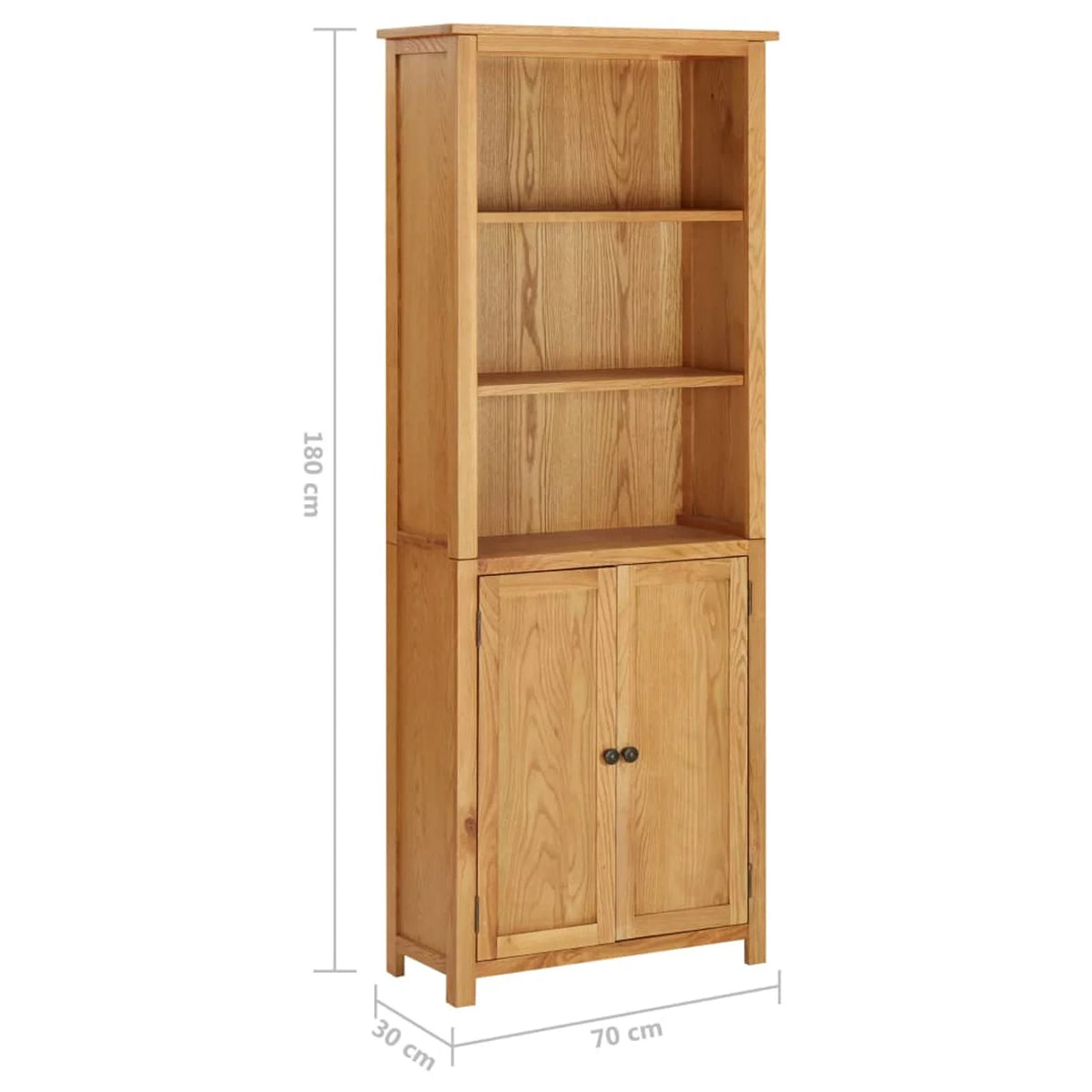 Oak Wood Bookcase with 2 Doors and Storage Shelves K645409