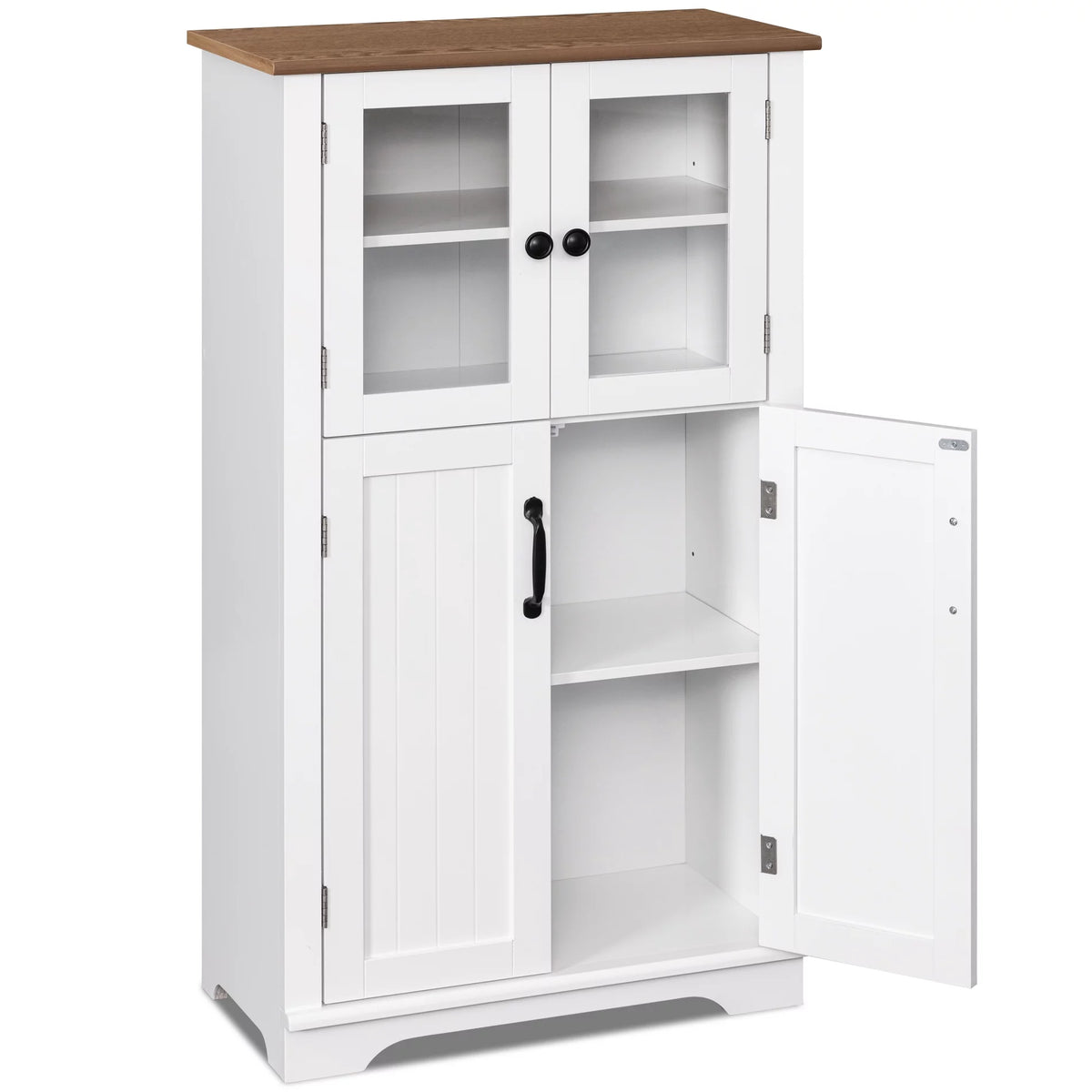 White Wood Bathroom Cabinet with Glass Doors and Adjustable Shelves S64161