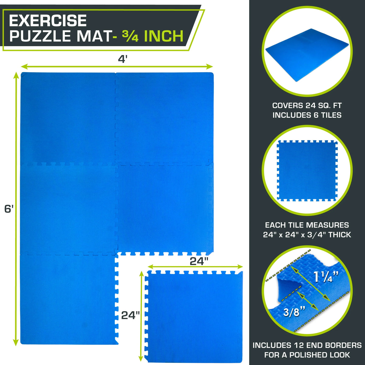 Blue 3/4-in Exercise Puzzle Mat 6 Tiles B35672