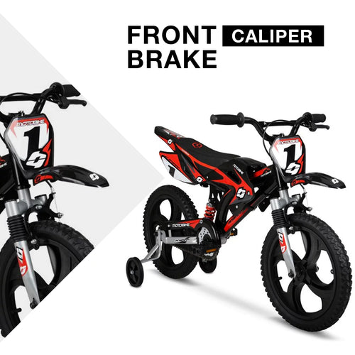 16 Kids Moto Bike with Training Wheels, Black/Red F681