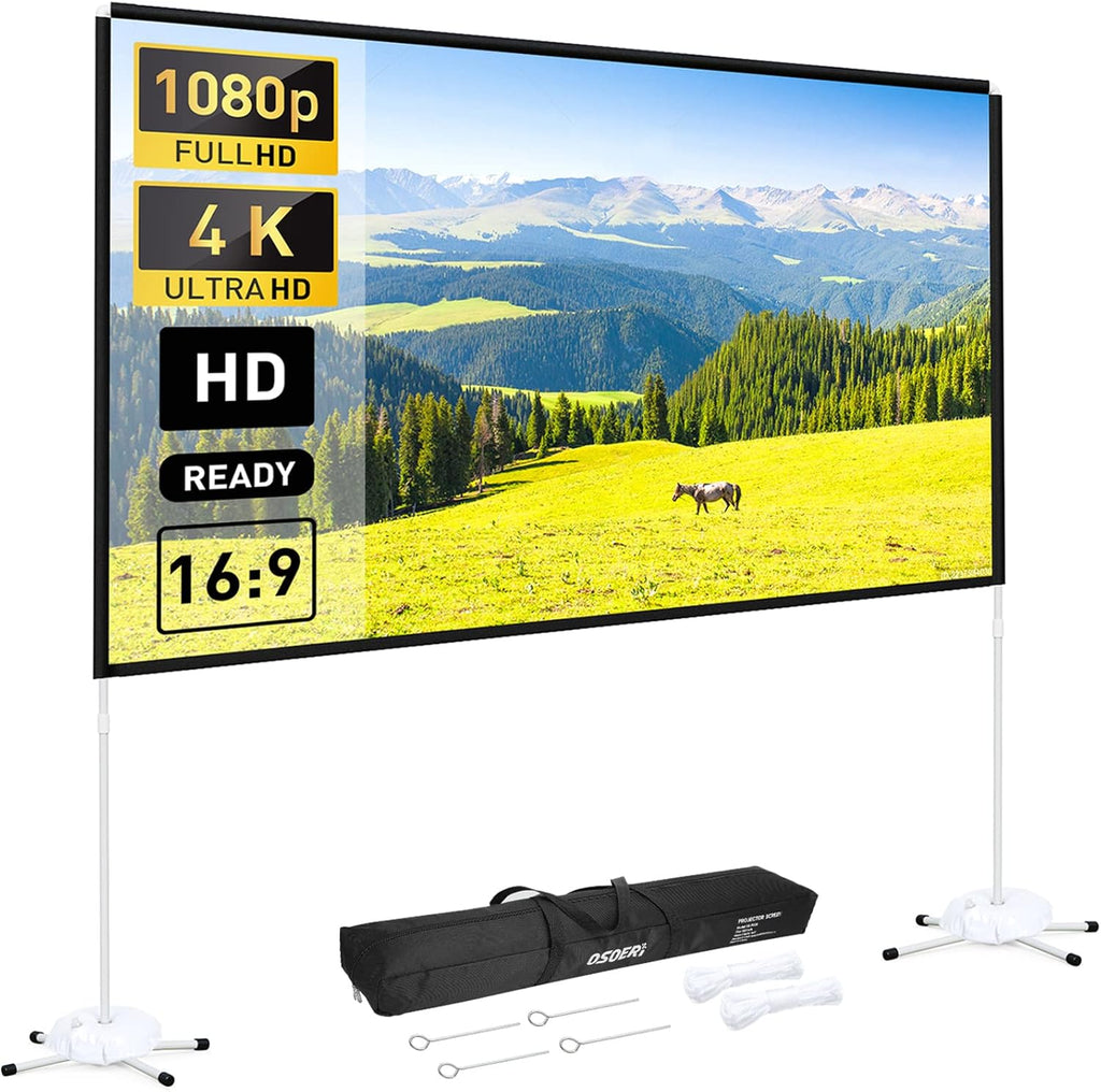 120 inch 16:9 4K Portable Projector Screen with Stand and Carry Bag D5614