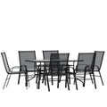 7-Piece Black Rippled Glass Patio Table Set with 6 Chairs O94948