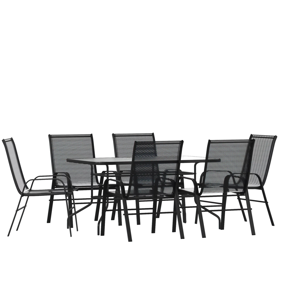 7-Piece Black Rippled Glass Patio Table Set with 6 Chairs O94948