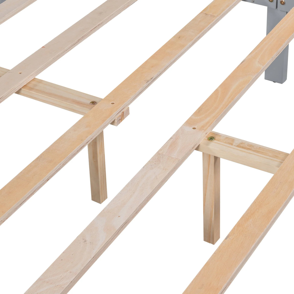 Gray Pine Wood Full Size Platform Bed Frame with Headboard and Drawers T7985
