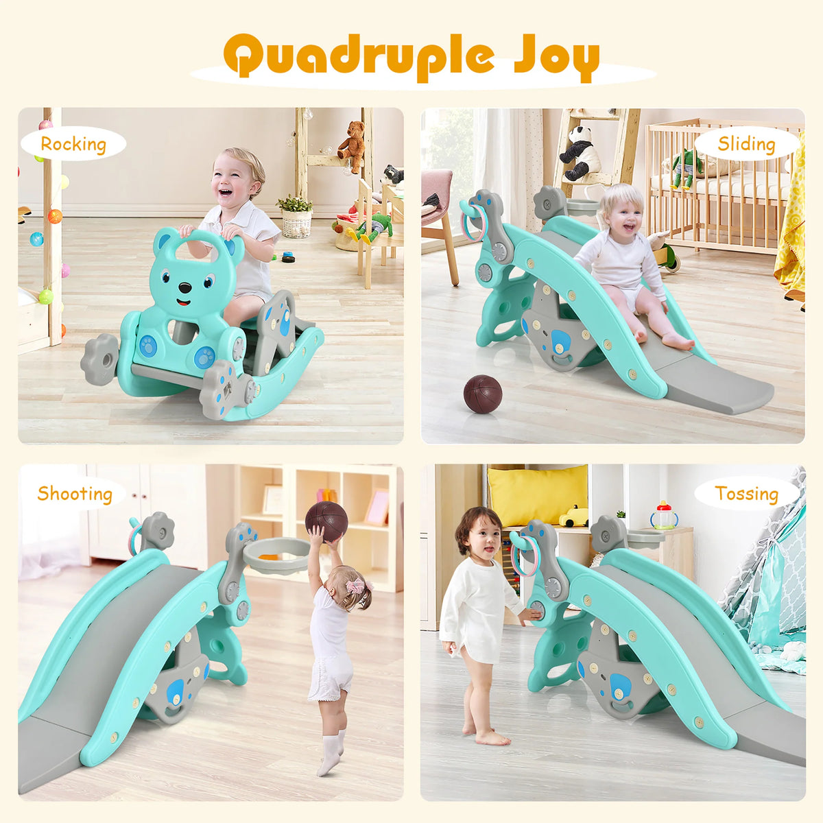4-in-1 Toddler Slide Playset with Basketball Hoop J903