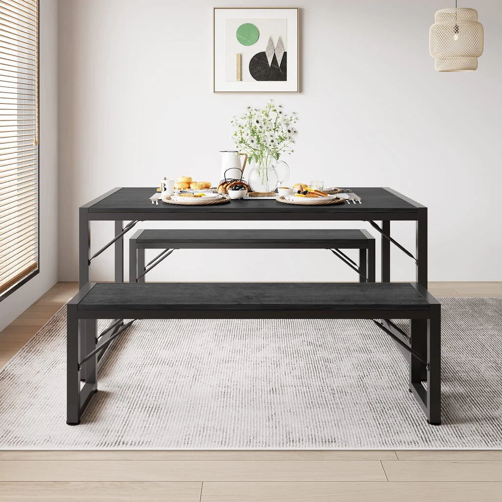 Gray Dining Table Set for 4 with 2 Benches D70739