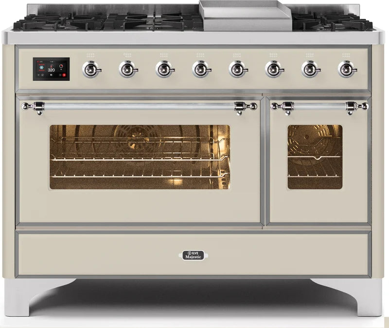 48 Dual Fuel Propane Gas Range Antique White Chrome Trim Y602