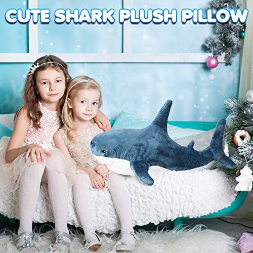 Dark Blue 2 in 1 Shark Plush Toy with Blanket 32 Inch O233