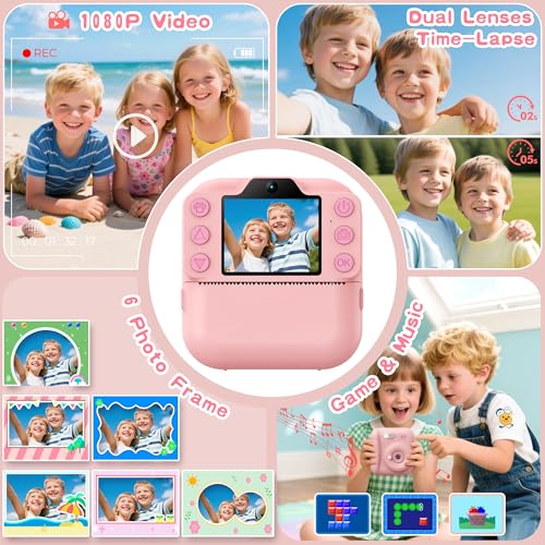Instant Print Kids Camera 64GB SD Card Pink R639586