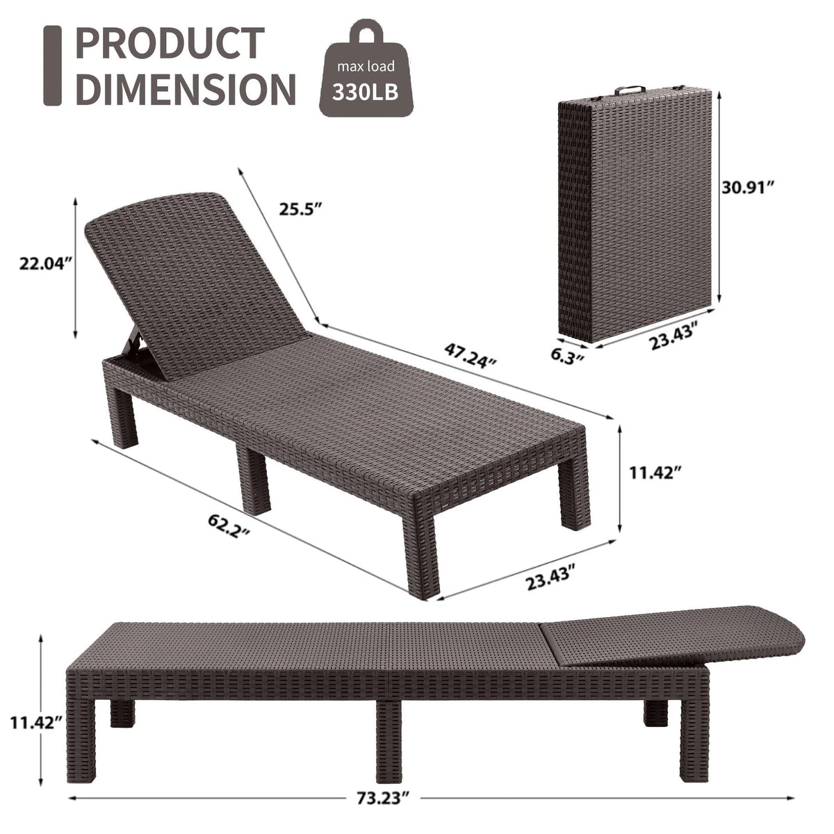 Chaise Lounge Set of 2 with 6 Backrest Angles and Canopy A3815