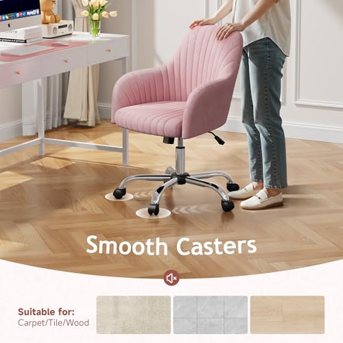 Pink Velvet Upholstered Swivel Office Chair with Arms Q6514