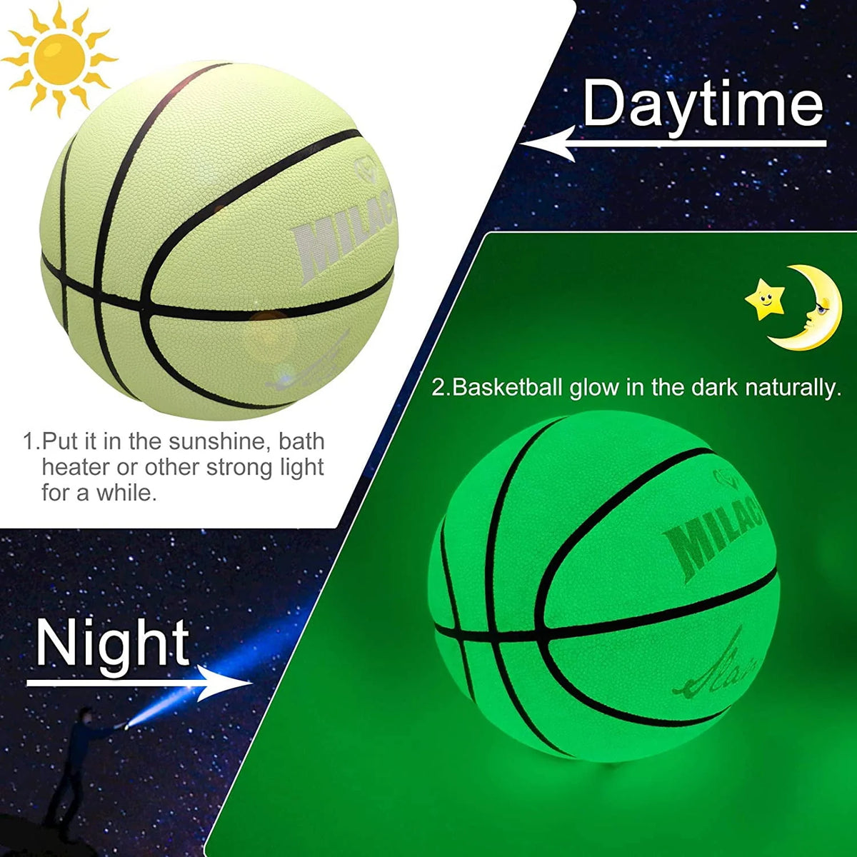 Glow in The Dark Leather Basketball Size 5 / 6 / 7 M513613