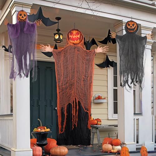 3 Pack Hanging Halloween Decor Pumpkins Ghost Skeleton with Bendable Arms F53263