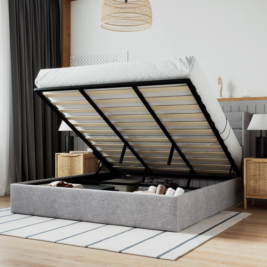 Grey King Size Lift Up Platform Bed Frame with Storage M55578
