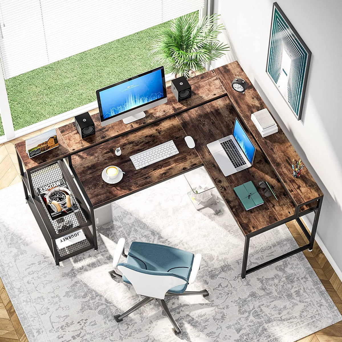 69" Reversible L Shaped Corner Computer Desk with Monitor Stand Z84010