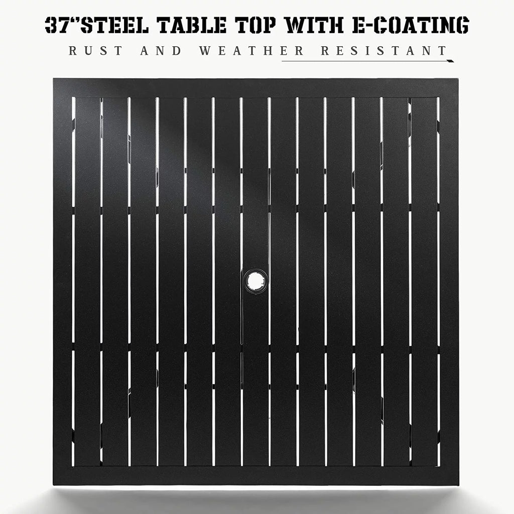 37 Outdoor Patio Square Metal Dining Table with Umbrella Hole, Black Y16115