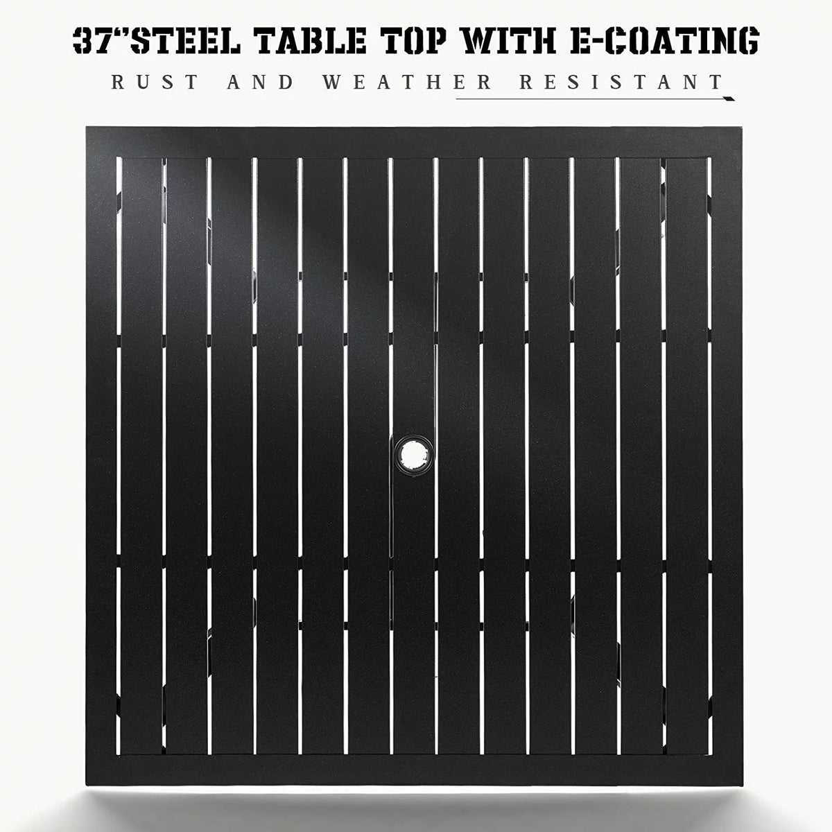 37 Outdoor Patio Square Metal Dining Table with Umbrella Hole, Black Y16115