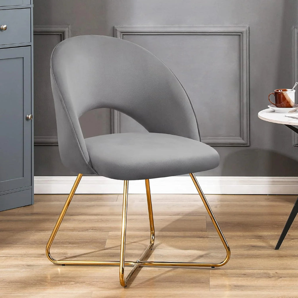 Lightgrey Velvet Upholstered Vanity Chair with Metal Legs S596