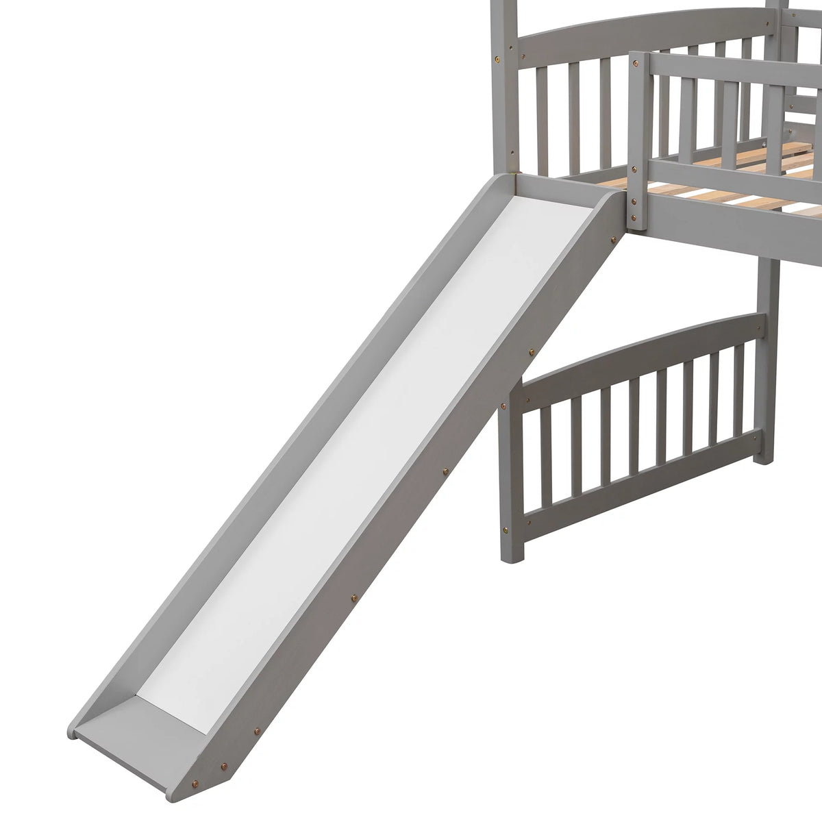 Gray Twin Wood Loft Bed with Slide and Ladder D7418