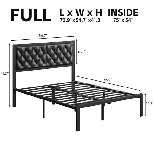 Queen Bed Frame with Headboard PU Leather Upholstered Platform Bed Frame with Storage Space Black N702741