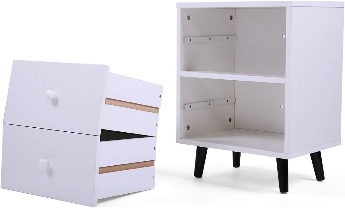 Set of 2 White 2 Drawer Wood Nightstand G738306