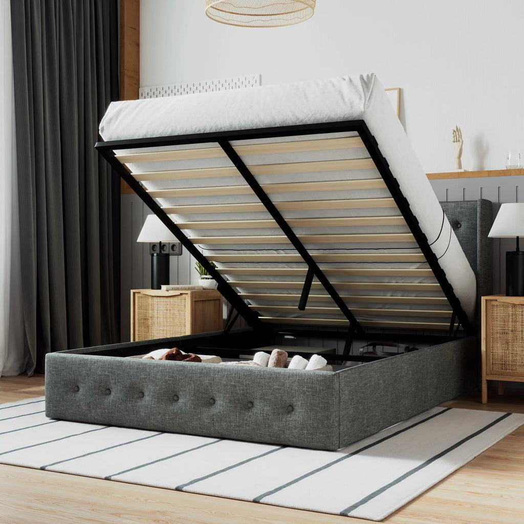 Grey King Size Lift Up Platform Bed Frame with Storage M55578