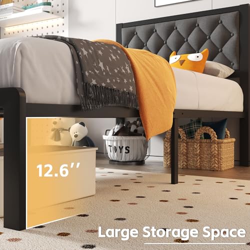 Queen Bed Frame with Headboard PU Leather Upholstered Platform Bed Frame with Storage Space Black N702741