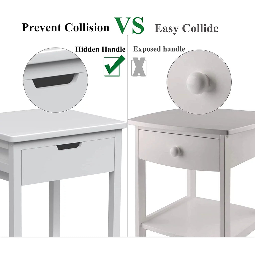 White Bamboo Nightstand with Drawer and Open Shelf H76431