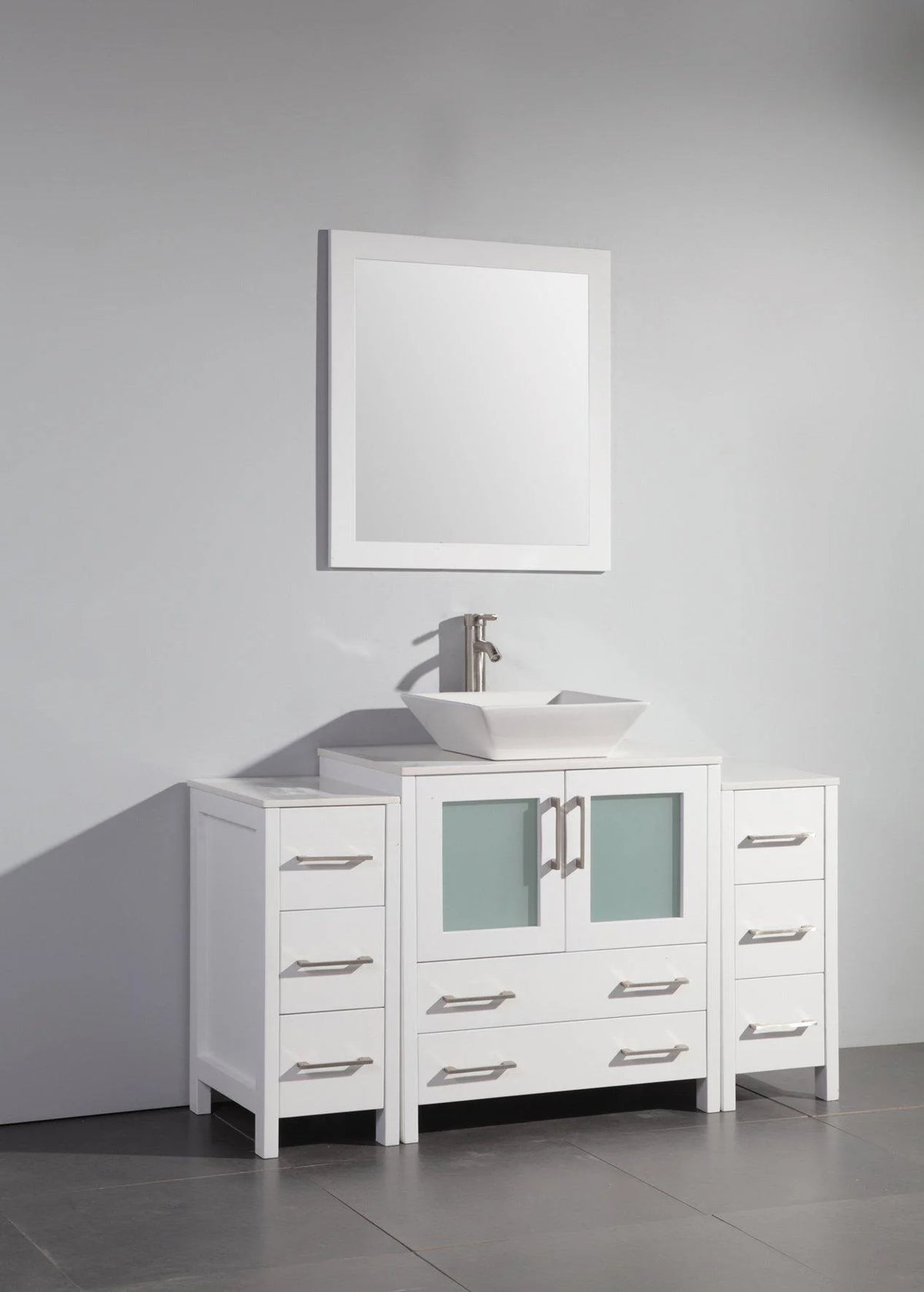 54 in. White Single Sink Vanity Cabinet with Ceramic Vessel Sink & Mirror A75396