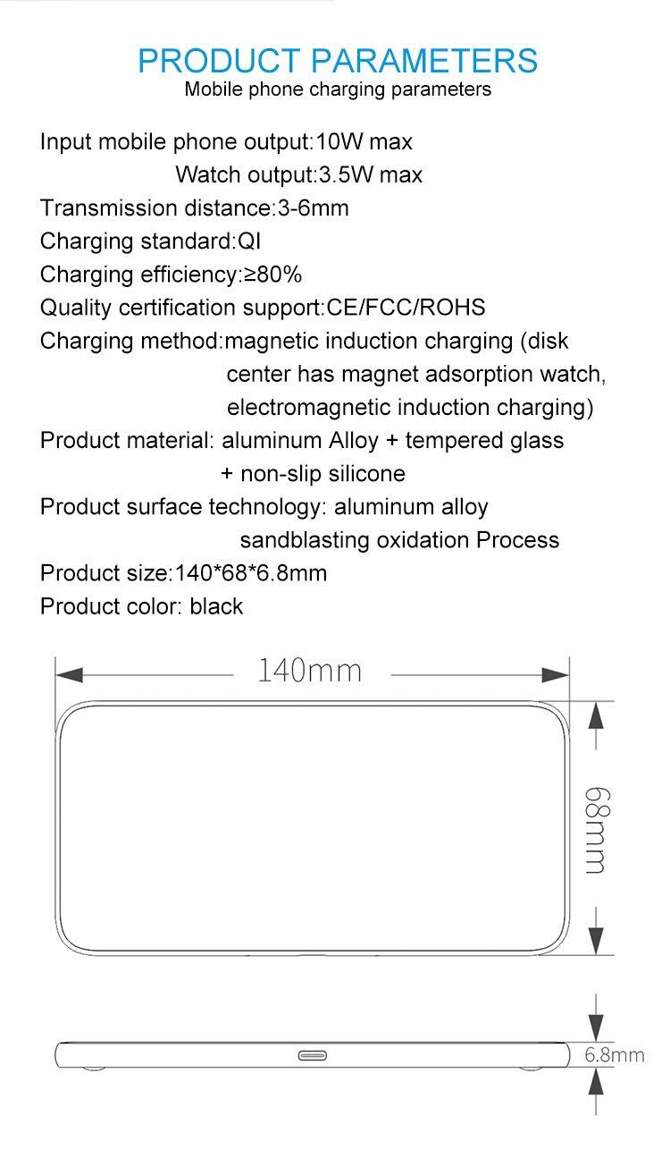 3 in 1 Glass Wireless Charge Pad T9065