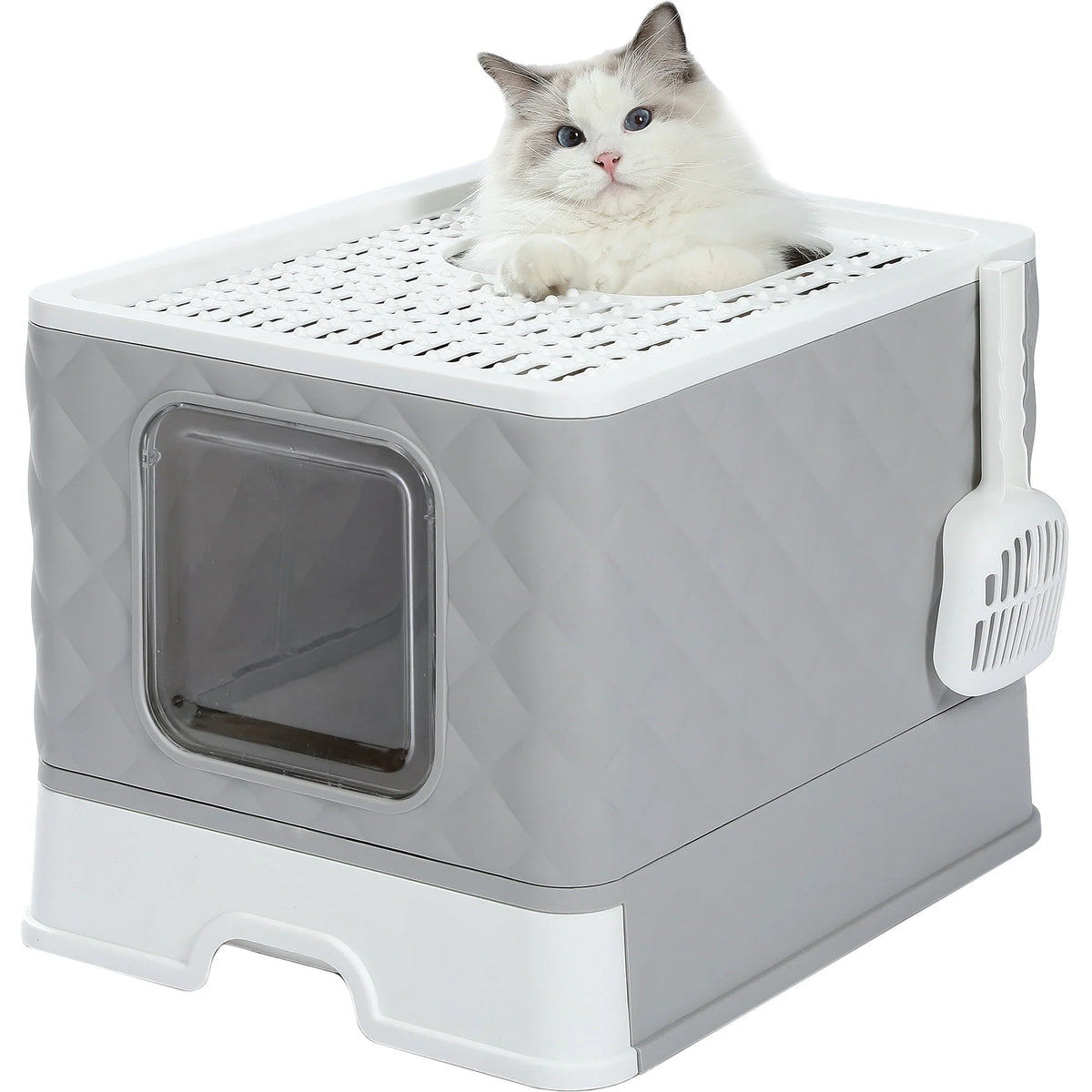 Enclosed Cat Litter Box with Lid Drawer Type Gray N2316